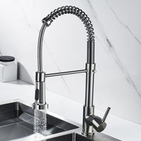 1 x RAW Customer Returns Kitchen faucet with pull-out sprayer, spring faucet kitchen with pull down sprayer shower, 360 swivel hot and cold water sink faucets brushed nickel  - RRP €53.99