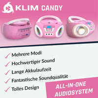 1 x RAW Customer Returns KLIM Candy Kids CD Player for Children - NEW 2024 - FM Radio - Batteries Included - Pink - Boombox Portable - with Speakers, Toddlers Pink  - RRP €54.07