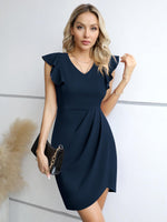 1 x RAW Customer Returns Missufe Mini Dress Cocktail Dress Elegant Party Dress Wrap Dress Women Bodycon Figure-hugging Tight Dresses Dark Blue, Large  - RRP €33.26