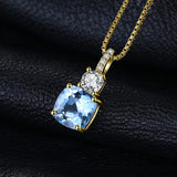 1 x RAW Customer Returns JewelryPalace Cushion Cut 2.2ct Natural Blue Topaz Necklace Pendant 45CM, Blue Topaz Jewelry Set, Necklace Women Silver 925 Necklace Ladies Square Gemstone Girls, Chains with Stone Women Gold Plated - RRP €31.99