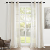 1 x RAW Customer Returns Topfinel Curtains with Eyelets Curtains White Beige Stripes Curtain Semi-Transparent Short 140x235 cm Eyelet Curtain Decorate Modern Living Room - RRP €28.22