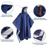 1 x RAW Customer Returns Anyoo Lightweight Waterproof Rain Poncho Reusable Breathable Rain Cover, Unisex Ripstop Raincoat with Hood Foldable for Outdoor Camping Hiking Fishing, Navy, One Size - RRP €22.18