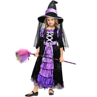 1 x RAW Customer Returns Tacobear witch costume girl with witch hat black and purple witch costume carnival fancy dress Halloween costume witch dress for children girls 3 4 5 6 7 8 9 10 years - RRP €23.72