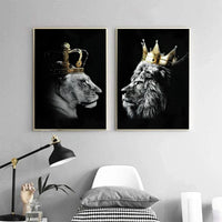 1 x RAW Customer Returns Lion and Lioness with Crown Canvas Pictures, Black White Animal Poster Decoration, Wild Animal Art Prints for Living Room Home Decor Decor No Frame Lion -1, 2x60x90cm  - RRP €40.32