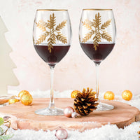 4 x Brand New Joeyan 500ml Hand Blown and Engraved Wine Glasses, with Gold Rim and Snowflake Pattern for Red White Wine Sparkling Cocktail, for Wedding Birthday Christmas, Set of 2 - RRP €76.8