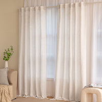 1 x RAW Customer Returns MIULEE Curtains Tab-Top Voile Curtain Modern Linen Look Semi-Transparent for Living Room Bedroom Sliding Curtain Set of 2 Stores Natural Linen White 245 x 140 cm - RRP €39.89