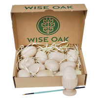 1 x RAW Customer Returns Wise Oak wooden Easter egg - Easter wooden decoration for children and seniors - set of 12 wooden eggs 4cmx6cm for painting - egg cups and a special brush decoupage - wooden chicken eggs for the children s kitchen - RRP €14.4