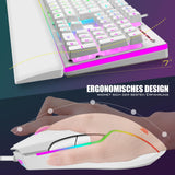 1 x RAW Customer Returns RedThunder K10 Gaming Keyboard and Mouse Set, QWERTZ DE Layout, Metal Plate and Palm Rest, RGB Backlight - and 7D with Ergonomic - for PC Mac Gamer White  - RRP €67.99