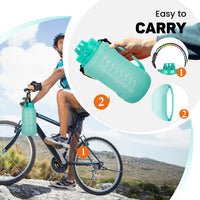 1 x RAW Customer Returns ONTA Collapsible Silicone Water Bottle - 2 Litre Sports Water Bottle with Time Marker and Straw - BPA Free - 68oz Foldable Sport Outdoor - for Fitness Gym Home Office Fishing Green  - RRP €21.17