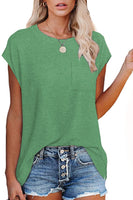 1 x RAW Customer Returns FANGJIN Women s Casual Solid T-Shirt Pullover Short Sleeve Elegant Pea Green Large L - RRP €24.99