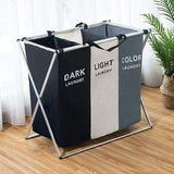 1 x RAW Customer Returns Large Foldable 3 Compartment Laundry Basket Dirty Laundry Bag with Handle for Bathroom Bedroom Home 68 x 60 x 38cm - RRP €30.24