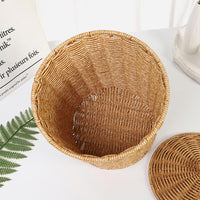 2 x Brand New Alipis Small Woven Basket with Lid Wicker Waste Bin Garbage Container Planter Pot Laundry Basket for Bathroom Kitchen Bedroom Home Office Under Desk - RRP €53.92