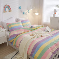 1 x RAW Customer Returns Freyamy girls bed linen 135x200cm colorful rainbow stripes children s bed linen 100 microfiber baby bed linen teenager children reversible bed linen duvet cover with zipper and pillowcase 80x80cm - RRP €21.99