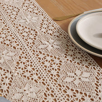 1 x RAW Customer Returns meioro Crocheted Table Runner, 30x180cm Lace Boho Table Linen Classic Beige Wedding Tablecloth Vintage Tassel Table Decoration for Kitchen Dining Holiday Party Decoration Tablerunner - RRP €11.99