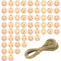 1 x Brand New Yeeliv 60 pieces wooden beads with face, 20 mm large wooden beads natural with hemp rope, wooden balls with hole for DIY lucky dolls, angels, key chains and beads for bracelets jewelry making - RRP €20.4