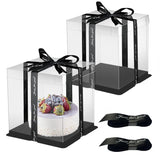 2 x RAW Customer Returns Cake Boxes Cake Box Transparent Gift Box 30 30 25cm Cake Box Transport Box Cake Gift Box Transparent Reusable with Base and Ribbon for Birthday Dessert 2pcs Black  - RRP €44.36