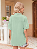 1 x RAW Customer Returns Hotouch Shirt Women s Short Sleeve Blouse Buttons Blouses Solid Color Casual Tops with Pocket Basic Business Tops Loose Button Down Blouses for Women Green XL - RRP €24.99