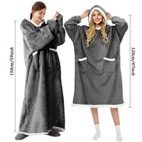 1 x RAW Customer Returns Blanket with sleeves pullover cuddly blanket with hood gray - blanket hoodie, cuddly blanket with sleeves, adult sleeve blanket soft warm, full body blanket as a TV blanket 80 x 180 cm, dark gray - RRP €33.52