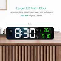 1 x RAW Customer Returns ORIA LED Digital Wall Clock, 10.5 Screen Digital Wall Alarm Clock, Date Temperature Display, , Time Memory, 2 Alarms, 40 Ringtones 4 Volume 5 Brightness with 1.5m USB Cable  - RRP €21.99