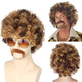 1 x RAW Customer Returns PORSMEER Men s Wig 70s Disco Dude Dirt Bag Wig Necklace Mustache Short Curly Afro Shaggy Wig Blonde Mix Black - RRP €19.15