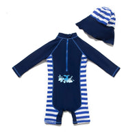 1 x RAW Customer Returns BONVERANO Baby Swimsuits One Piece Swimsuits Long Sleeve UV Protection 50 Swimsuits with Zipper Blue-Fish, 6-9 months  - RRP €24.0