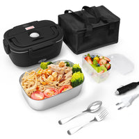 1 x RAW Customer Returns HOMEASY Electric Lunch Box with Bag 12V 220V Food Warmer for Car and Work 1.5L Food Thermos with Stainless Steel Fork and Spoon for Home Office and Travel Black  - RRP €32.99