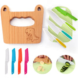 1 x RAW Customer Returns Children s Knife 10-Piece Children s Kitchen Knife Set for Cutting and Cooking Fruit or Vegetables for Small Children, Wooden Knife and Cutting Board for Children from 2 Years Small Dinosaur  - RRP €18.99