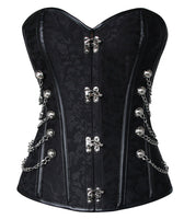 1 x RAW Customer Returns Charmian Women s Steampunk Gothic Spiral Steel Boned Brocade Waist Cincher Overbust Corset with Chains Black Small - RRP €84.0