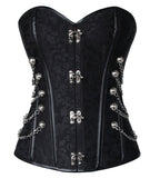 1 x RAW Customer Returns Charmian Women s Steampunk Gothic Spiral Steel Boned Brocade Waist Cincher Overbust Corset with Chains Black Small - RRP €84.0