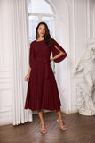 1 x RAW Customer Returns Women s Pleated Midi Dress Elegant Cocktail Dress Casual A-Line Dress Pleated Skirt with Belt M Wine Red CLK034A23-02 - RRP €49.99