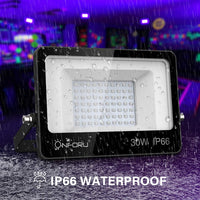 1 x RAW Customer Returns Onforu 2 x 30W LED black light spotlight, UV floodlight with plug, IP66 waterproof black light lamp, fluorescence black light with switch, UV spotlight party light for bar, neon colors, party decoration - RRP €49.99