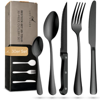 1 x RAW Customer Returns LOFTETAGE cutlery set for 6 people 30 pieces Additional steak knives Cutlery set dishwasher safe Black Stainless steel - RRP €45.07