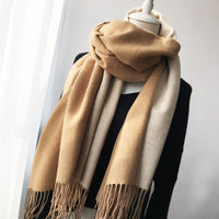 1 x RAW Customer Returns CLELLA Women s Warm Autumn Double Sided Cotton Scarf with Tassels Soft Large Blanket Scarf Reusable Brown Beige  - RRP €40.13