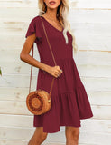 1 x RAW Customer Returns Hotouch women s dresses summer summer dresses knee-length short-sleeved casual dress chic elegant shirt dresses with pockets red wine XL - RRP €28.22