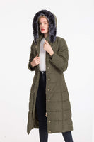 1 x RAW Customer Returns Polydeer Puffer Jacket Max Long Thickened Hooded Coat Vegan Down Winter Parka Women Amy Green Medium - RRP €115.08