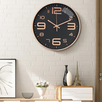 1 x RAW Customer Returns Outpicker Non-Ticking Wall Clock 30cm Modern Quartz Silent Wall Clock for Living Room Kids Room Kitchen Black Rose Gold 3D  - RRP €24.19