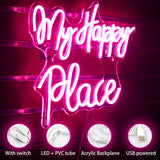 1 x RAW Customer Returns My happy place neon sign pink neon sign for wall decor neon light lettering with USB powered for bedroom, playroom, bar, party, birthday - RRP €39.31