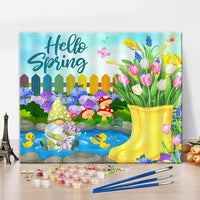 3 x Brand New Hello Spring Paint by Numbers, Easter Gnome in Garden Tulip Blossoms Boots Paint by Numbers for Adults, Curtains Hydrangeas Butterfly Garden Paint by Numbers Kits Kids 16X20 Inch - RRP €61.2