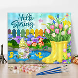 5 x Brand New Hello Spring Paint by Numbers, Easter Gnome in Garden Tulip Blossoms Boots Paint by Numbers for Adults, Curtains Hydrangeas Butterfly Garden Paint by Numbers Kits Kids 16X20 Inch - RRP €102.0