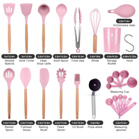 1 x RAW Customer Returns ONATISMAGIN Silicone Kitchen Utensil Set, 35 Piece Non-Stick Silicone Cooking Utensil Set Including Spatula, Slotted Spoon, Spoon, Pasta Fork, Pizza Wheel, Hook and More Pink  - RRP €24.99