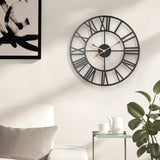 1 x RAW Customer Returns LENAUQ Silent Metal Skeleton Wall Clock, 40cm European Farmhouse Vintage Clock with Roman Numeral, Non-Ticking Battery Operated Hanging Wall Clock for Home Kitchen Decor Black  - RRP €21.77