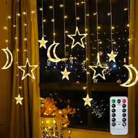 15 x Brand New Herefun 3.5M Moon Star Curtain Lights, 8 Modes Window Curtain Lights, Christmas Moon Star Lights, Moon Star Curtain Light, LED Ramadan Decoration for Ramadan, Christmas, Party, Wedding - RRP €342.0