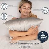 1 x RAW Customer Returns Silk Pillowcase - 40x80 cm - 100 Natural Silk - 19 Momme - Pillowcase with Benefits for Hair and Skin - Anti-wrinkle Anti-mite - Silver Gray - RRP €25.2