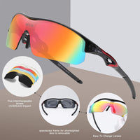 1 x RAW Customer Returns DUCO cycling glasses men and women sports glasses outdoor sunglasses for athletes with 5 interchangeable lenses UV400 0020 BLACK  - RRP €27.22