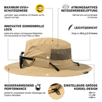 1 x RAW Customer Returns TOP-EX Men s UPF 50 Wide Brim Safari Hat with Sunglasses Holder - UV Protection Fisherman Hat, Waterproof Breathable - Foldable Sun Hat for Outdoor, Hiking, Camping, Fishing Khaki M L - RRP €26.21