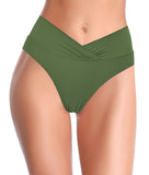 1 x Brand New SHEKINI Women s Swimsuit Black Tummy Control High Waist Swim Shorts Abdominal Control Ruched Bikini Pants Solid Color Retro Swimming Trunks Bikini Panties L, Olive Green B  - RRP €28.69