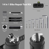 1 x RAW Customer Returns Bone Portable 14-in-1 Bicycle Repair Tool Set, Road Bike Bicycle Maintenance with Tire Pump Wrench Set, Bicycle Accessories for Cycling, All in One Emergency Bicycle Repair Bag - RRP €32.99