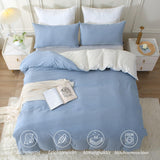 1 x RAW Customer Returns SOULFUL bed linen 155x220 cotton 2 pieces, bed linen sets Haiya Blue with zipper, similar texture to stone washed linen, contains 1 duvet cover 155x220 and 1 pillowcase 80x80 - RRP €43.36