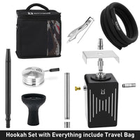 1 x RAW Customer Returns Shisha Complete Set with Everything - Kitosun Neno-Mobile portable travel shisha includes smokebox, phunnel head, mouthpiece, coal plate, magic LED light, pliers, 2 hose connectors, water pipe stainless steel  - RRP €99.99