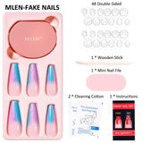 2 x Brand New Mlen 24 Pieces False Nails Press on Tips Full Cover Fake Nails Long Ballerina Artificial Nails Comfortable for Women and Girls Party and Home DIY - RRP €21.6